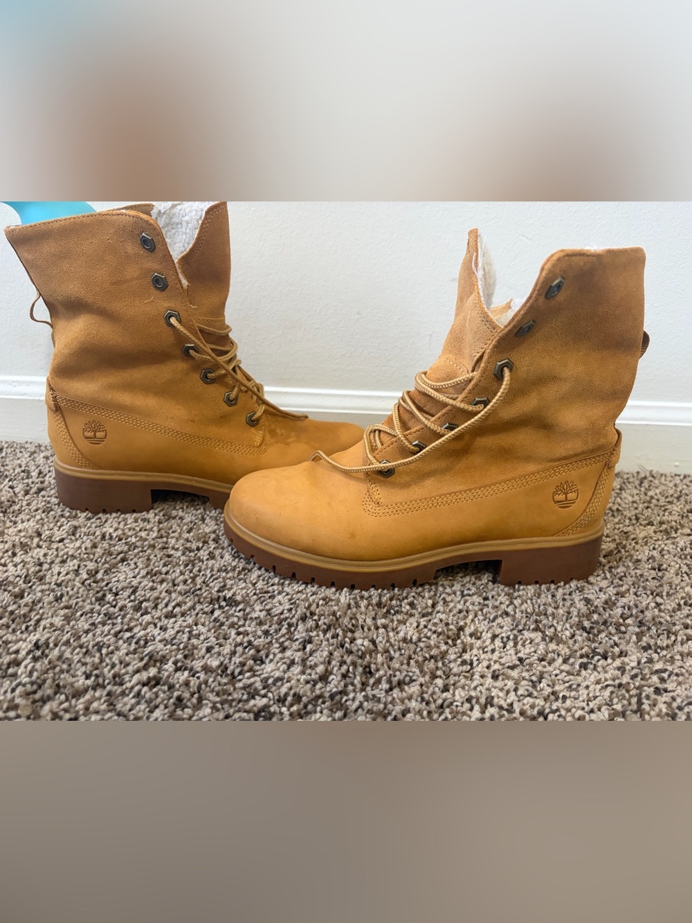 Timberland Jayne Waterproof Fleece Fold Down Boots Wheat Size 7 A1SGA